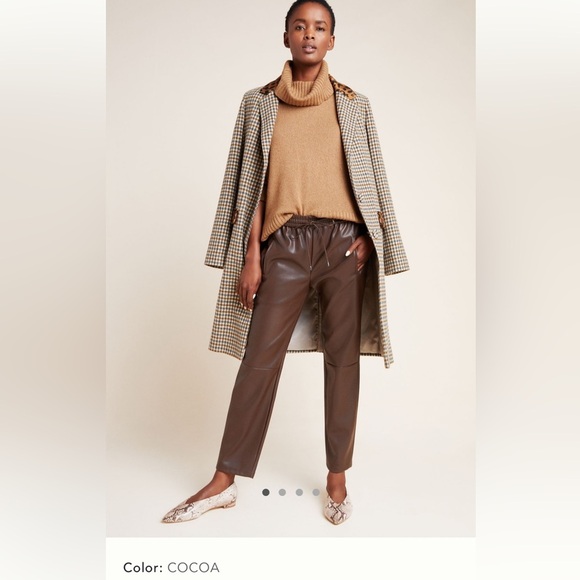 NWT new large Anthropologie sakara faux vegan leather jogger pants cocoa brown - Picture 1 of 17